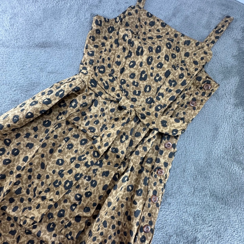 Ava & Viv‎ Leopard Print Midi Dress Women 1X Tan New Linen Blend Side Button
